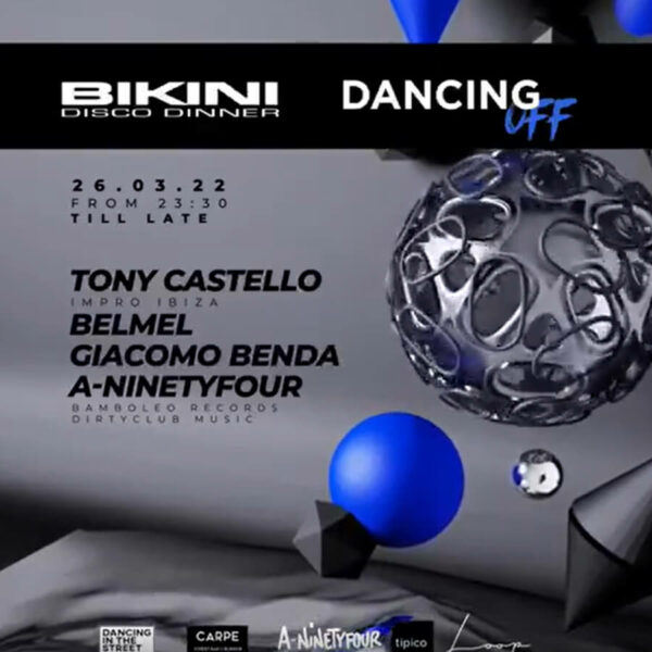 Sabato techno al Bikini Cattolica con Dacing off. In consolle Tony Castello.