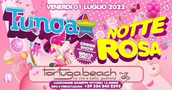 La famiglia del TUNGA XXL anima la Notte Rosa del Tortuga Beach