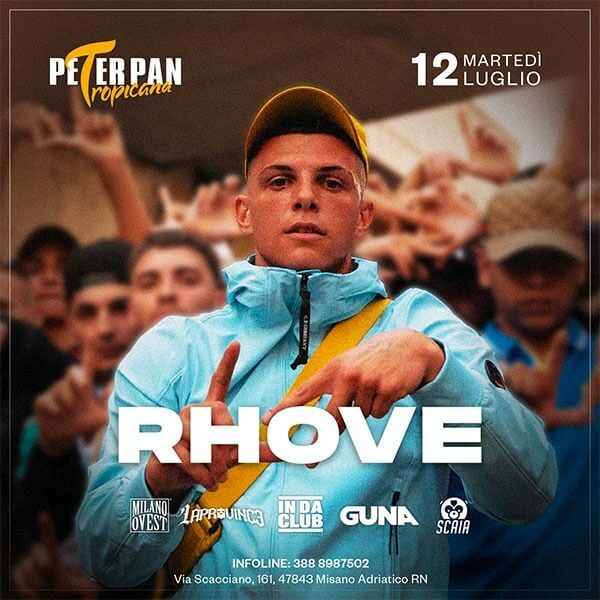 Il Rapper Rhove anima il nuovo martedì del Peter Pan Riccione