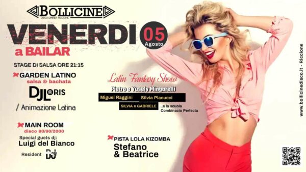 Ricarica con il ritmo latino. Venerdì si torna al Bollicine Riccione
