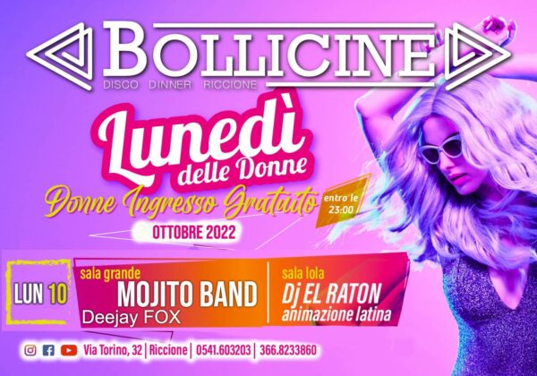 Tutti i lunedì si balla al Bollicine Riccione. Ingresso omaggio per le donne.