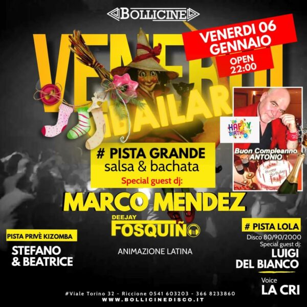 Bollicine Riccione ti aspetta per la Befana con Marco Mendez