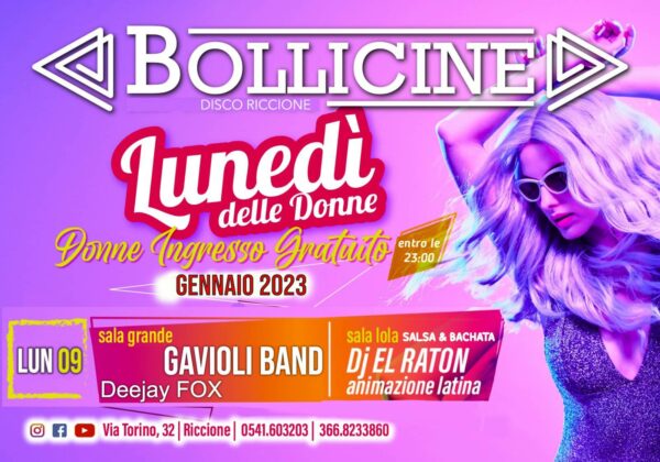 Nuovo lunedì live al Bollicine Riccione. Il vero lunedì delle donne.