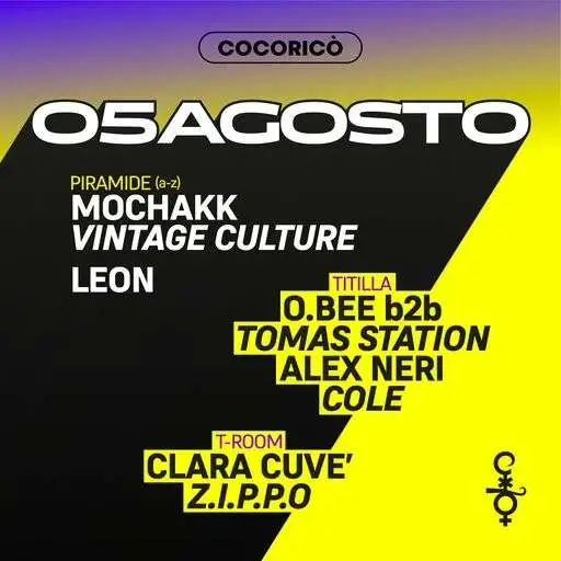 Cocorico Riccione e la grande notte del 5 Agosto 2023 con Mochakk e Vintage Culture