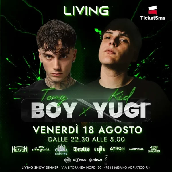 Venerdì 18 Agosto 2023: Tony Boy e Kid Yugi ti faranno ballare al Living Disco Riccione