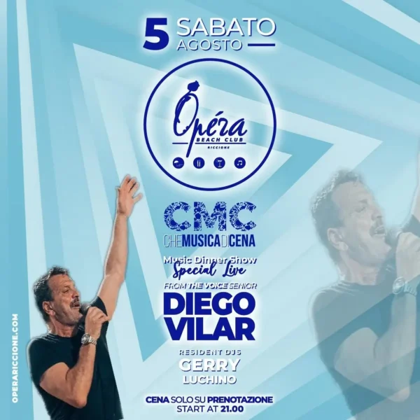 Sabato 5 Agosto 2023: Diego Vilar e Gerry Incendiano la Notte dell’Opera Riccione