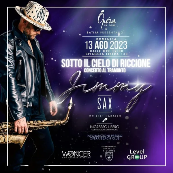 Sera Magica con Jimmy Sax al Opera Beach Club Riccione con il concerto al tramonto