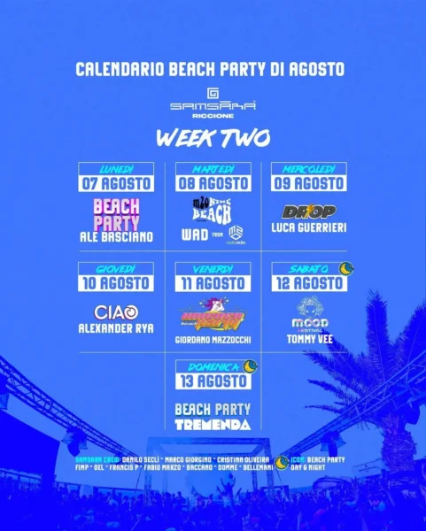 Tommy Vee si scatena sulla spiaggia del Samsara Riccione il 12 Agosto 2023