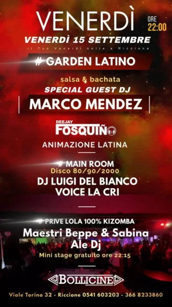 Marco Mendez al Bollicine Riccione il 15 settembre 2023