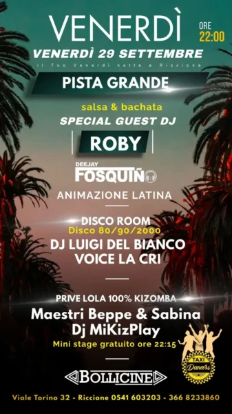 Roby al Bollicine Riccione il 29 settembre 2023