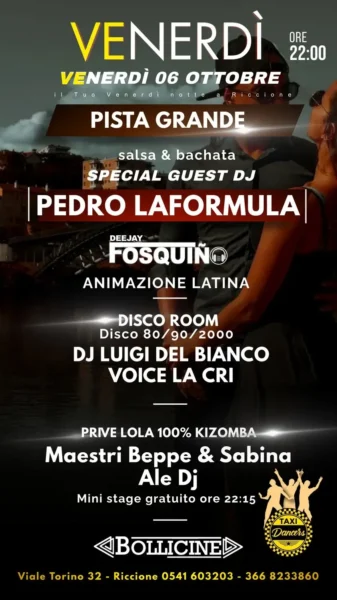Pedro Formula al Bollicine riccione il 06 ottobre 2023