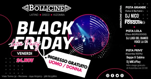 Black Friday Latin Party al Bollicine 24 novembre 2023. Biglietti
