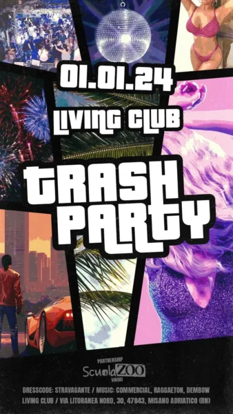 Trash Party Scuolazoo al Living Disco 01 gennaio 2024. Biglietti e Tavoli