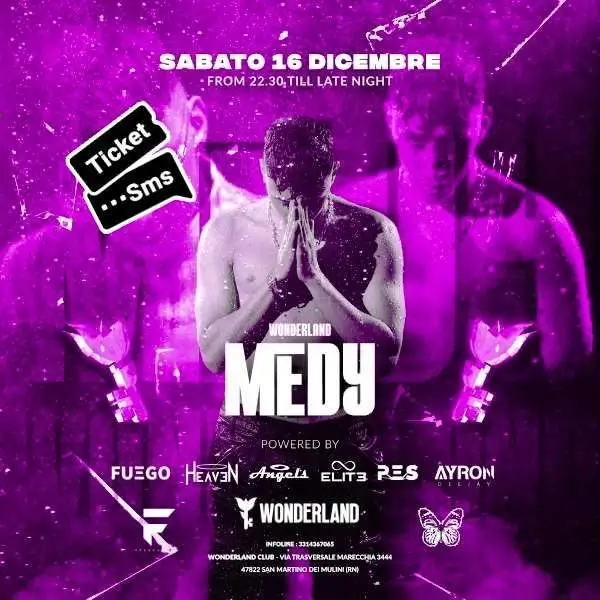 Medy al Wonderland Club 16 dicembre 2023. Biglietti e Tavoli