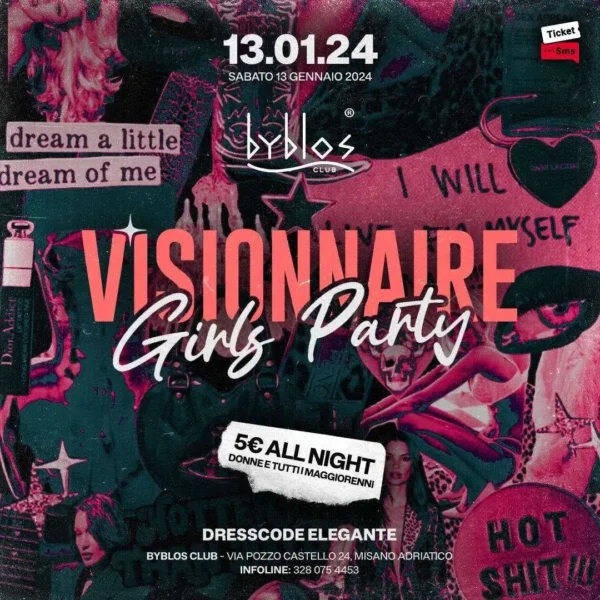 Visionnaire Girls Party al Byblos 13 gennaio 2024. Biglietti e Tavoli