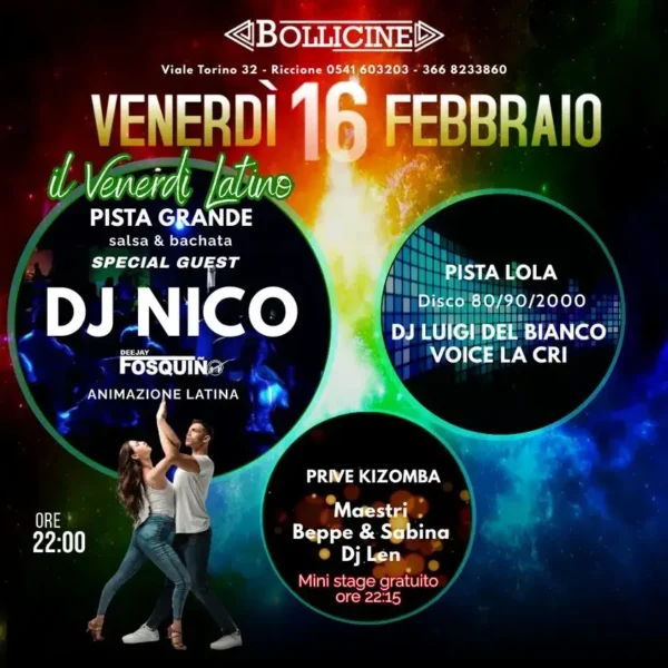 Venerdì Latino al Bollicine 16 febbraio 2024. Biglietti