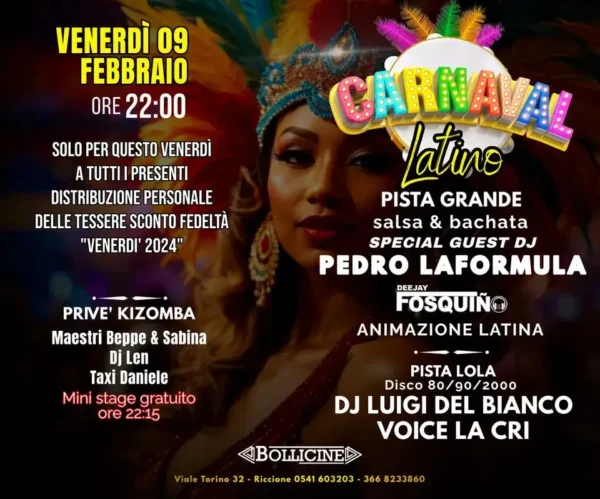 Carnevale Latino al Bollicine 09 febbraio 2024. Biglietti