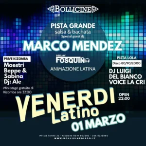 Marco Mendez al Bollicine 01 marzo 2024. Biglietti