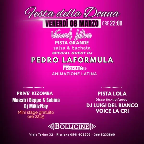 Festa Della Donna al Bollicine 08 marzo 2024. Biglietti