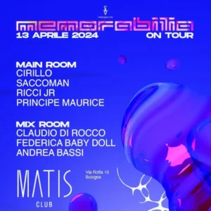 Memorabilia on Tour al Matis Bologna 13 aprile 2024. Biglietti e Tavoli