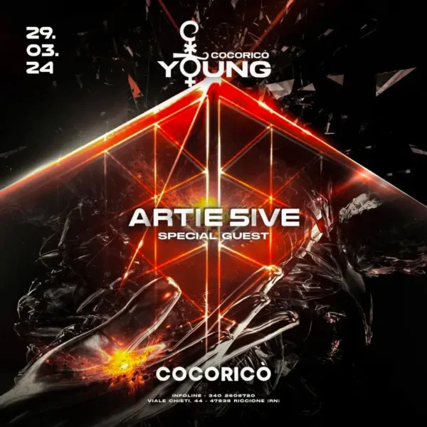 Artie 5Ive al Cocorico Riccione 29 marzo 2024. Biglietti e Tavoli