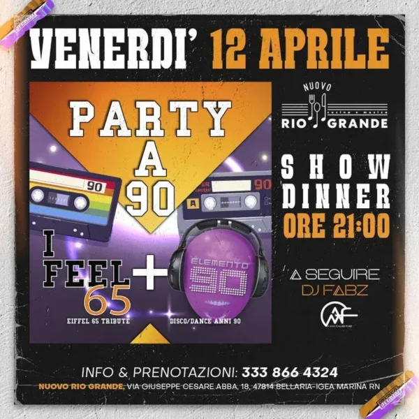 Party A 90 al Riogrande 12 aprile 2024. Biglietti
