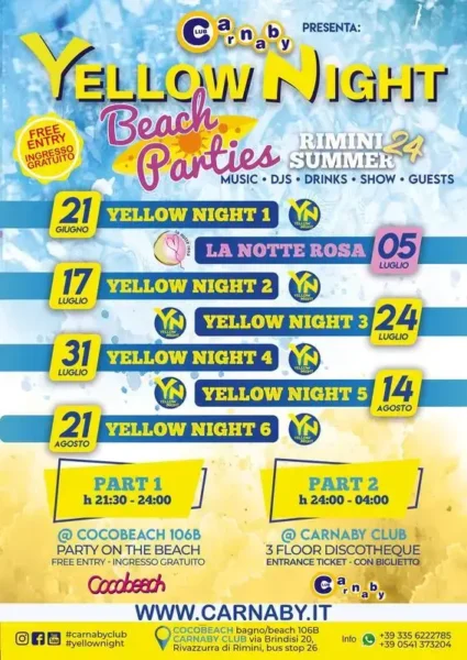Yellow Night al Carnaby 24 luglio 2024. Biglietti e Tavoli