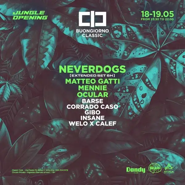 Jungle Opening al Classic Club 18 maggio 2024. Biglietti