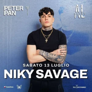 Niky Savage al Peter Pan 13 luglio 2024. Biglietti e Tavoli