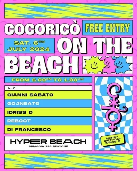 Cocorico On The Beach al Hyper Beach Riccione 06 luglio 2024.  e Tavoli