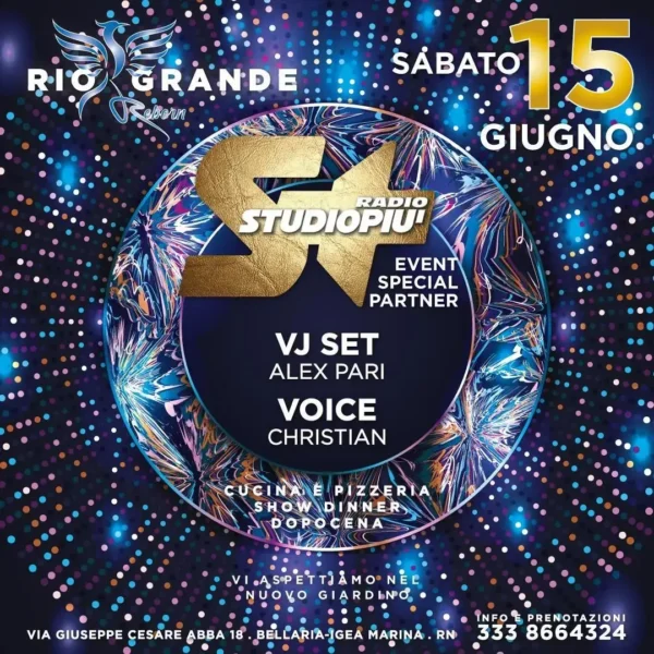 Radio Studio Più al Riogrande 15 giugno 2024. Biglietti e Tavoli