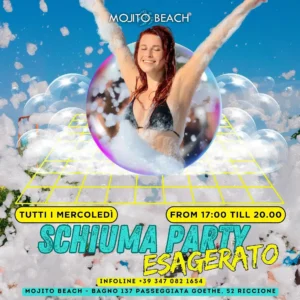 Schiuma Party Esagerato al Mojitobeach 31 luglio 2024. Biglietti e Tavoli