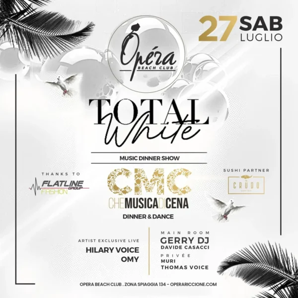 Total White al Opera 27 luglio 2024. Biglietti e Tavoli