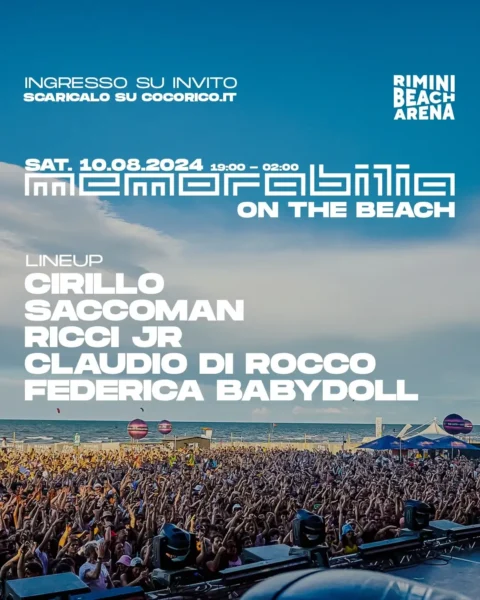 Memorabilia On The Beach al Rimini Beach Arena 10 agosto 2024. Biglietti e Tavoli