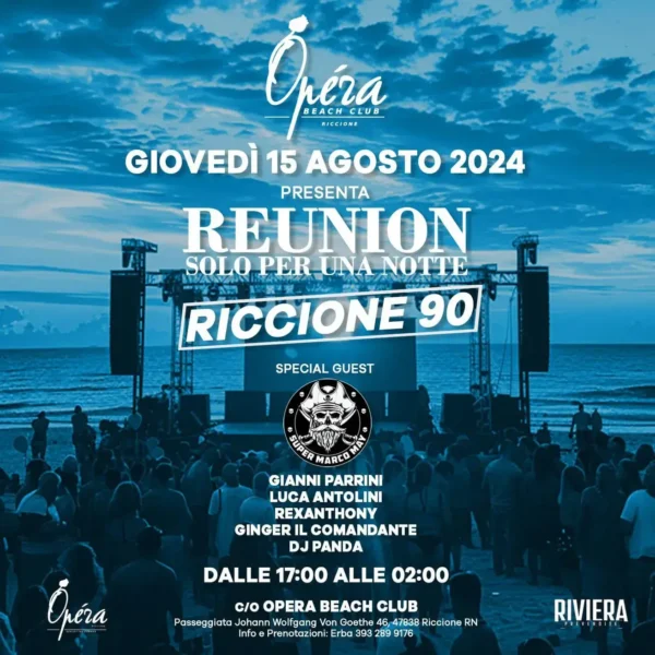 Reunion al Opera 15 agosto 2024. Biglietti e Tavoli