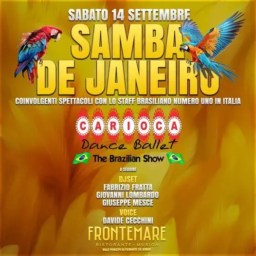 Samba De Janeiro al Frontemare 14 settembre 2024. Biglietti e Tavoli