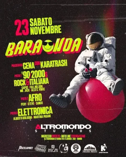 Baraonda al Altromondo Studios 23 novembre 2024. Biglietti e Tavoli
