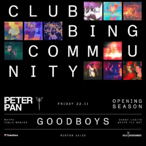 Opening Party Goodboys al Peter Pan 22 novembre 2024. Biglietti e Tavoli