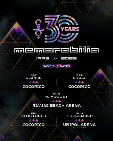 Memorabilia 30 Years al Cocorico Riccione 31 ottobre 2025. Biglietti e Tavoli
