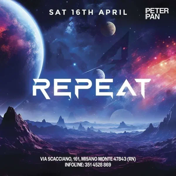 Repeat al Peter Pan 16 aprile 2025. Biglietti e Tavoli