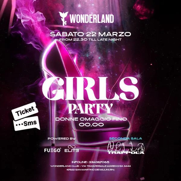 Girls Power al Wonderland Club 22 marzo 2025. Biglietti e Tavoli