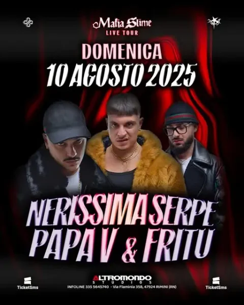 Nerissma Serpe al Altromondo Studios 10 agosto 2025. Biglietti e Tavoli