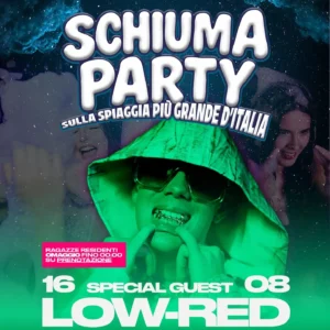 Schiuma Party Low Red al Beky Bay 16 agosto 2025. Biglietti e Tavoli