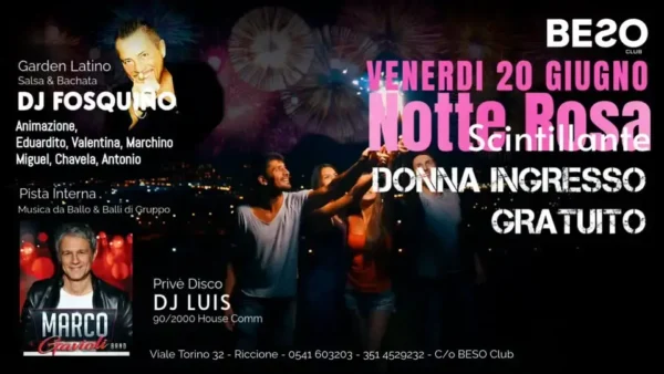 Notte Rosa al Bollicine 20 giugno 2025. Biglietti