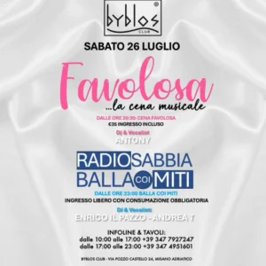 Favolosa al Byblos 26 luglio 2025. Biglietti e Tavoli