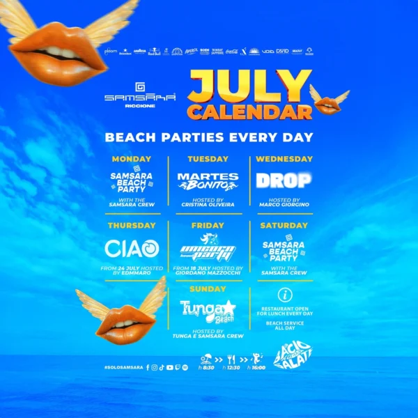 Ciao al Samsara Riccione 24 luglio 2025. Biglietti e Tavoli