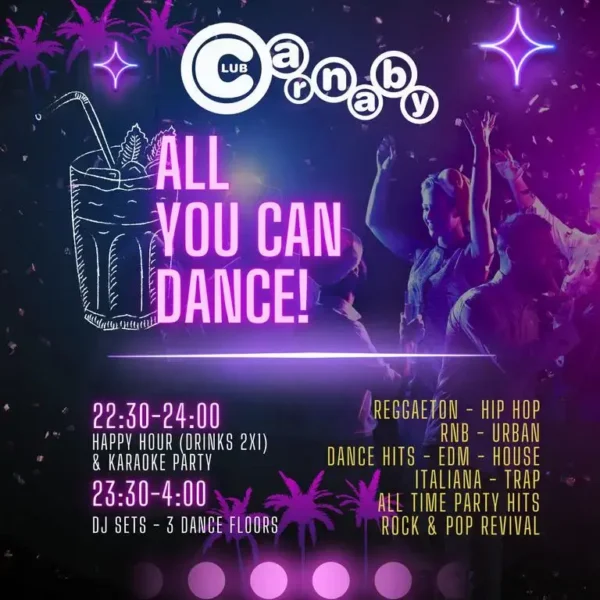 All You Can Dance al Carnaby 09 settembre 2025. Biglietti e Tavoli