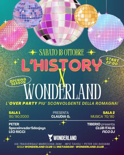 History X Wonderland al Wonderland Club 18 ottobre 2025. Biglietti