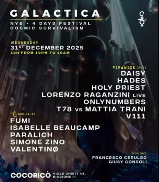 Capodanno Galactica Cocorico 2026 31 dicembre 2025. Biglietti e Tavoli