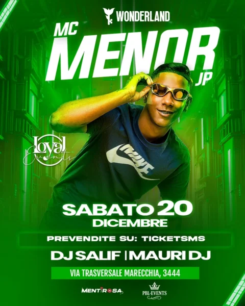 Mc Menor Jp Live al Wonderland Club 20 dicembre 2025. Biglietti e Tavoli